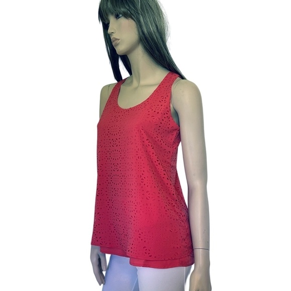 Jeanne Beker Top Tank Blouse Laser Cut Design Sleeveless Cheater Cut Pullover - Picture 6 of 12